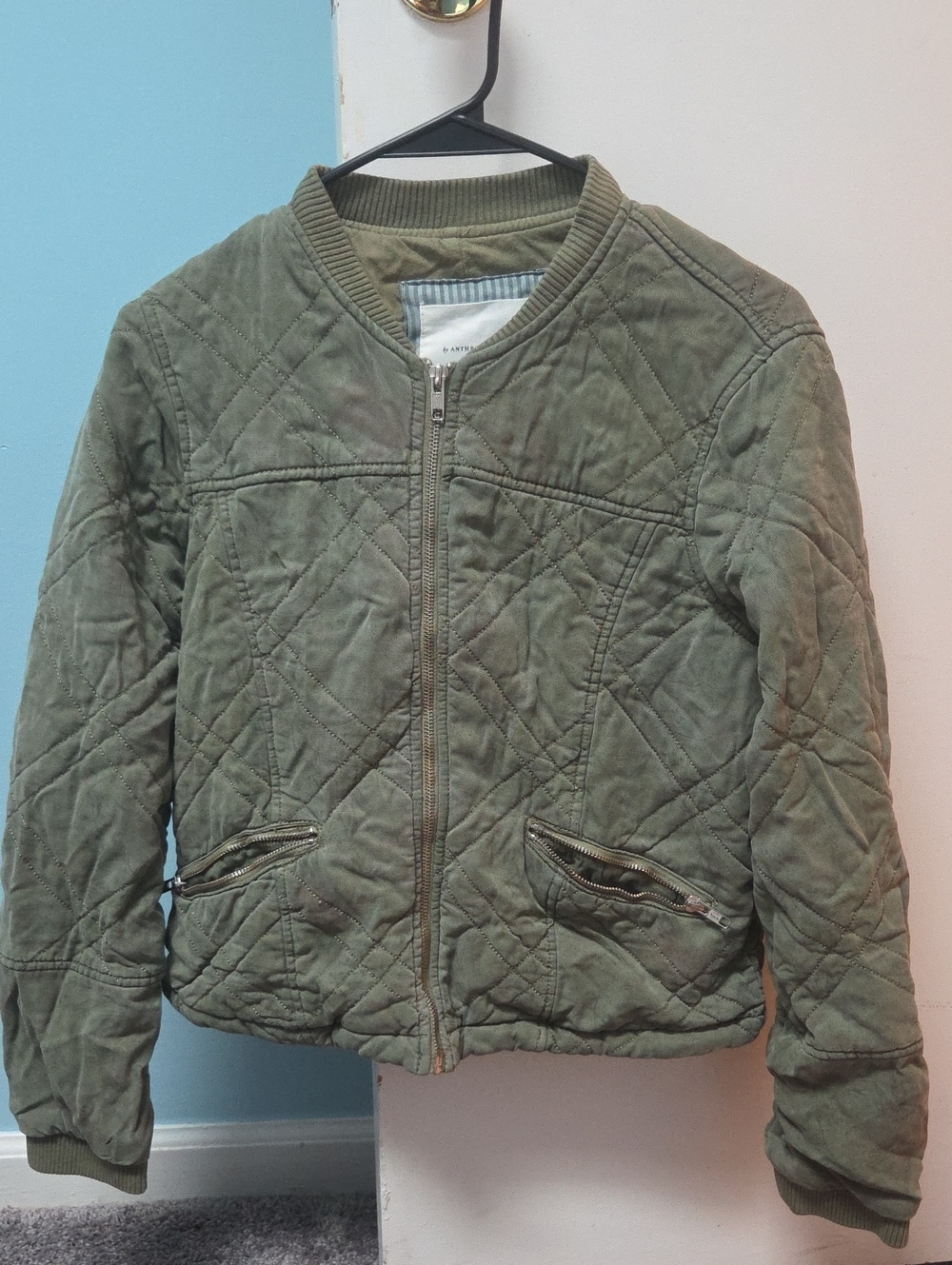 Anthropologie Green Faded Bomber Jacket